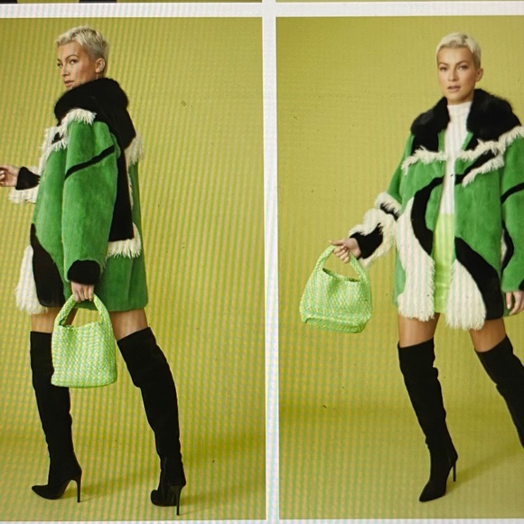 Hand Made Green Mixed Mongolian and Faux Fur Coat - Picture 4 of 4